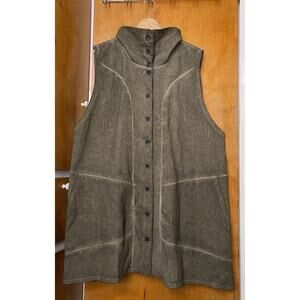 CYNTHIA ASHBY Lagenlook Art To Wear Modernist GREEN COTTON Tunic Vest Sz XL Boho